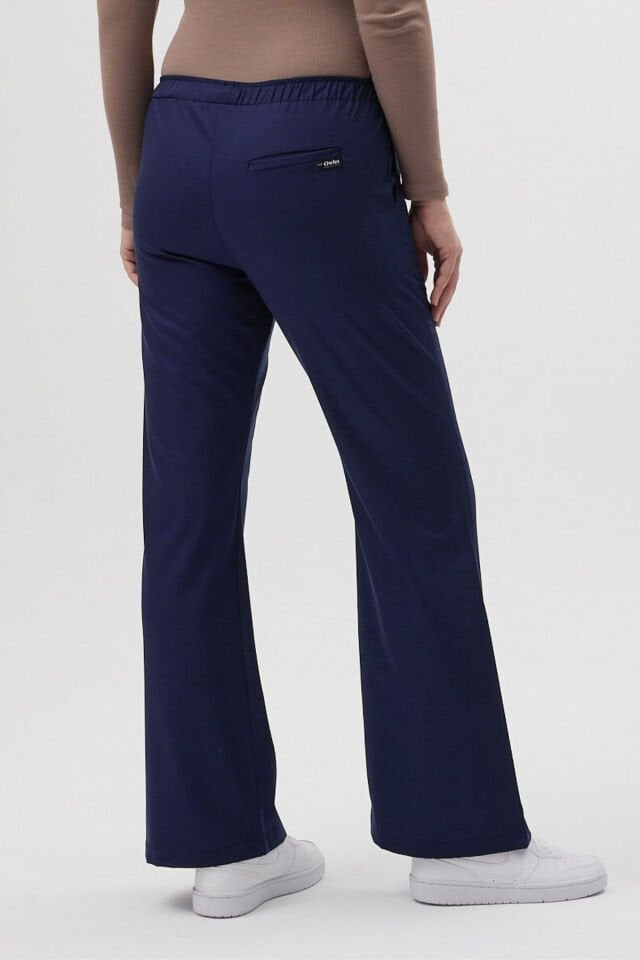 Likralı Lacivert İspanyol Paça Scrubs Pantolon