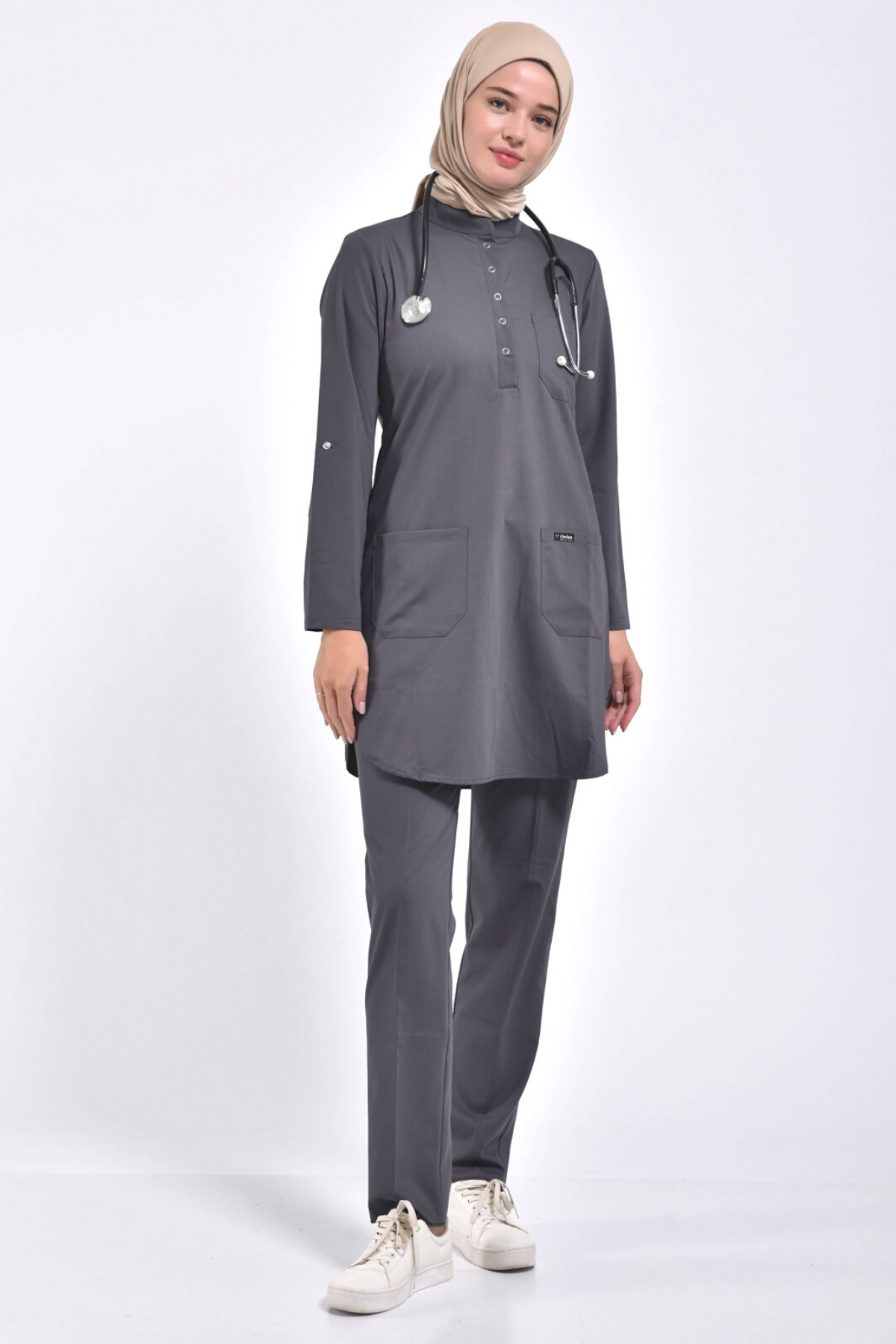 Likralı Cerrahi Tesettür Takım Füme