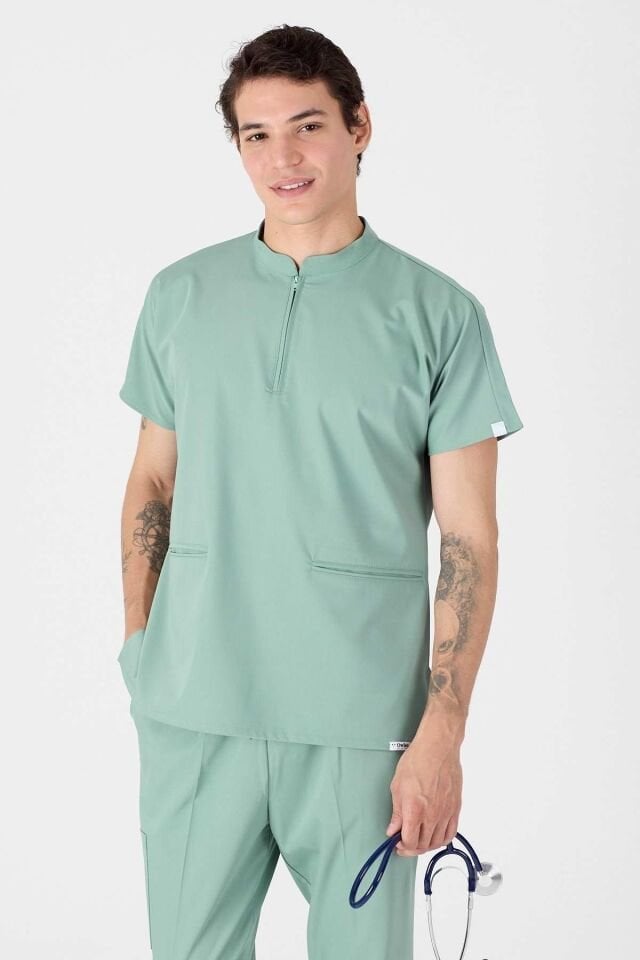 Likralı Mint Yeşili Hakim Yaka Scrubs