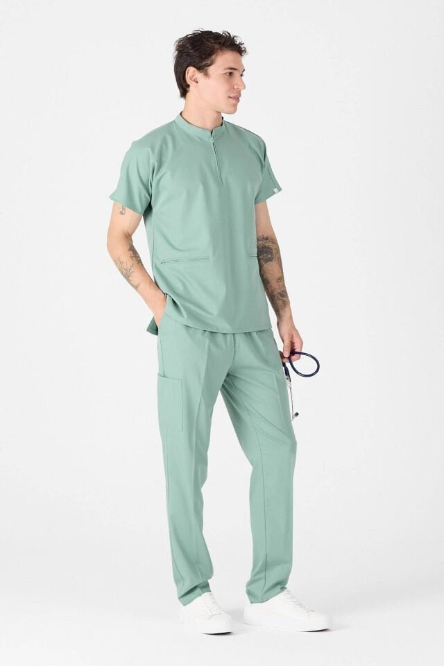 Likralı Mint Yeşili Hakim Yaka Scrubs - Owlet Medikal