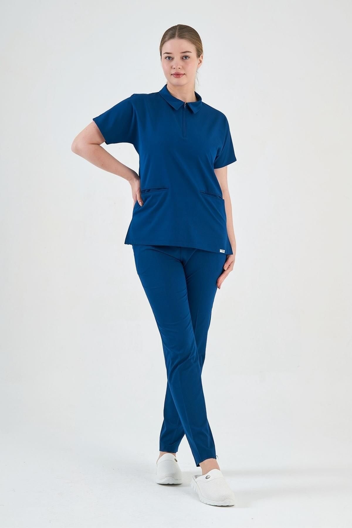 Lycra Petrol Blue Polo Collar Set