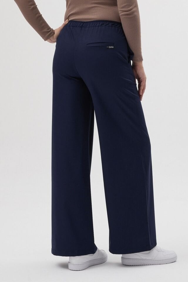 Likralı Bol Paça Koyu Lacivert Pantolon