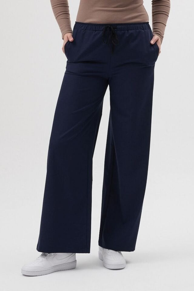 Likralı Bol Paça Koyu Lacivert Pantolon