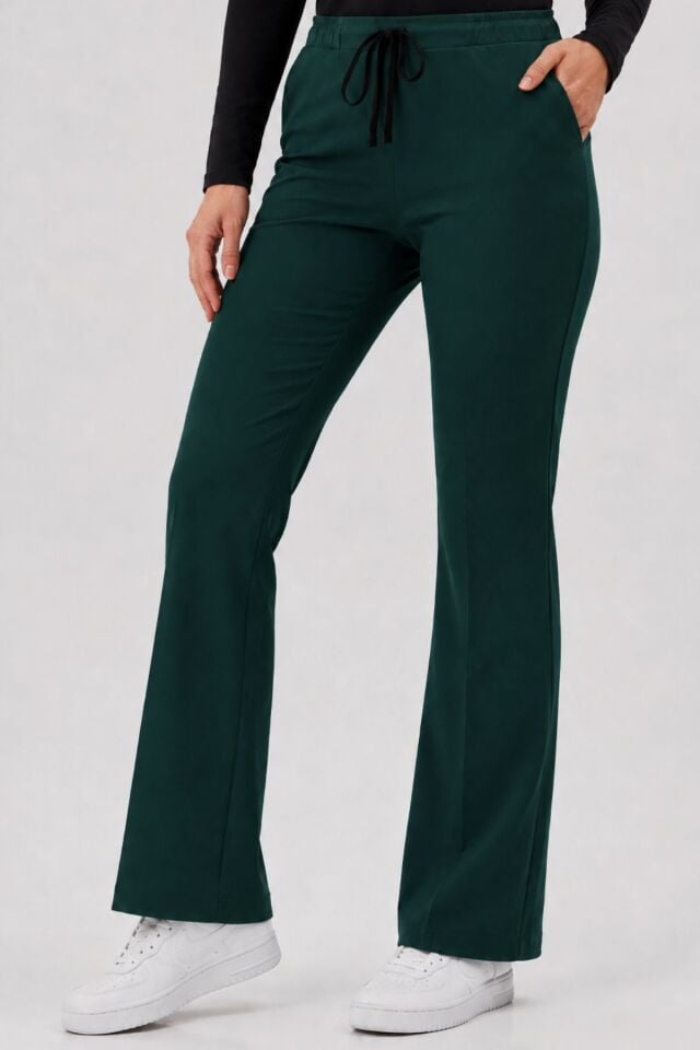Likralı Çan Paça - Flare Leg Zümrüt Yeşili Pantolon