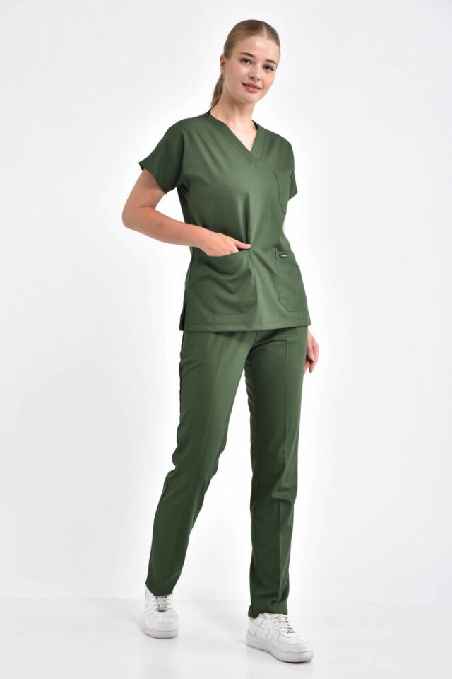 Likralı Haki Yeşili Cerrahi Takım