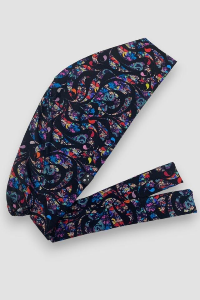 Black Surgical Hijab Bonnet with Shawl Pattern