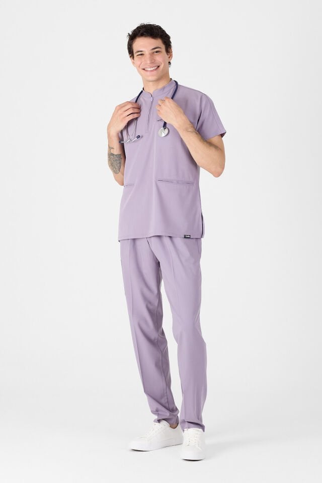 Likralı Soft Lila Hakim Yaka Scrubs