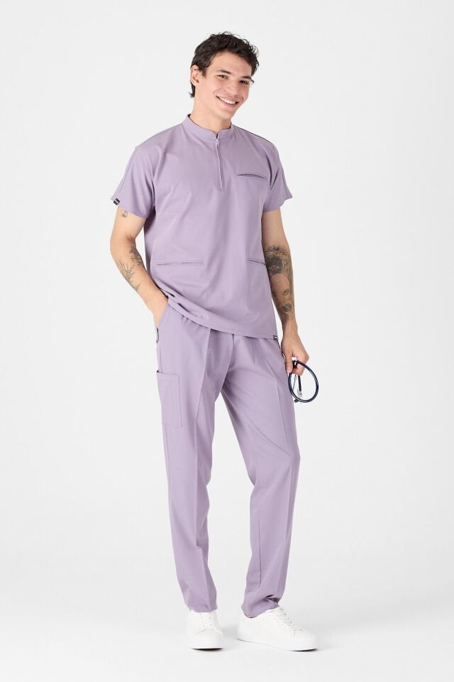 Likralı Soft Lila Hakim Yaka Scrubs