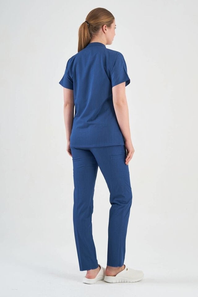 Likralı Mavi Kot Görünümlü Fermuar Detaylı Takım