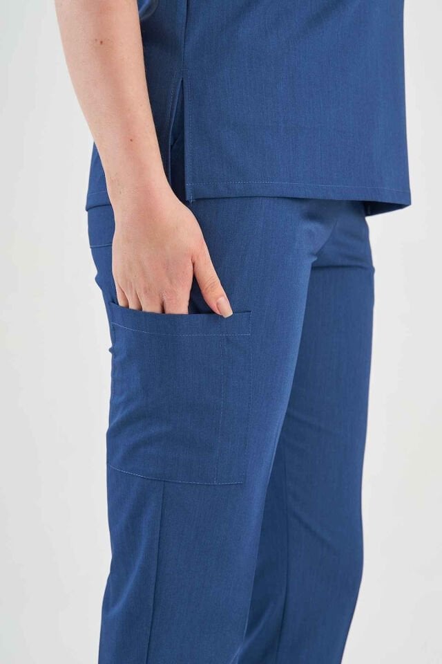 Likralı Mavi Kot Görünümlü Fermuar Detaylı Takım