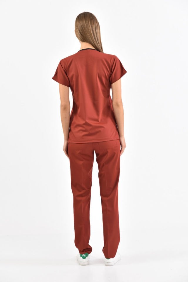 Likralı Koyu Kiremit Cerrahi Takım