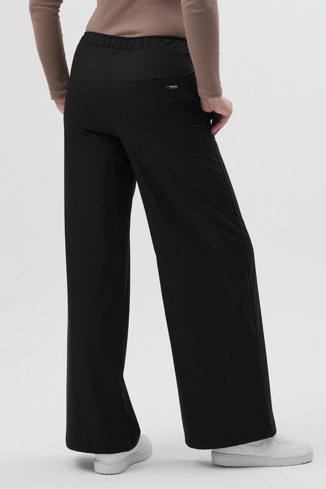 Likralı Bol Paça Siyah Pantolon