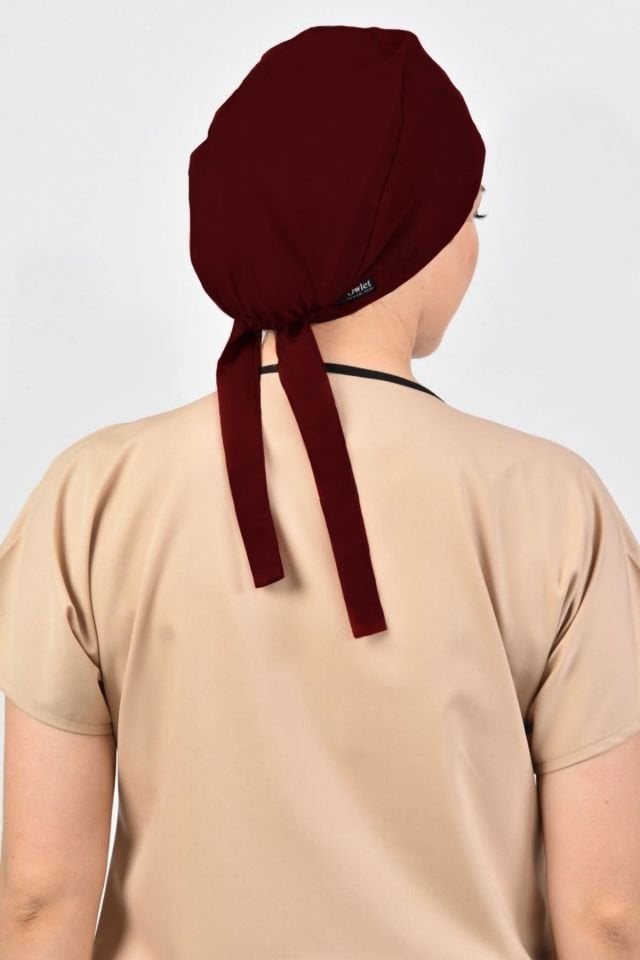 Bordo Likralı Cerrahi Tesettür Bone
