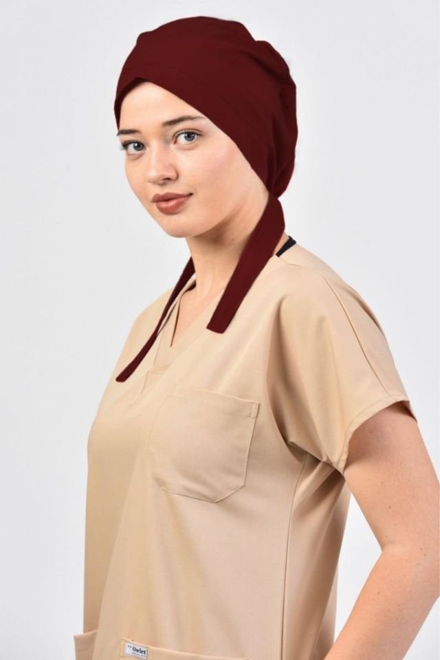 Bordo Likralı Cerrahi Tesettür Bone