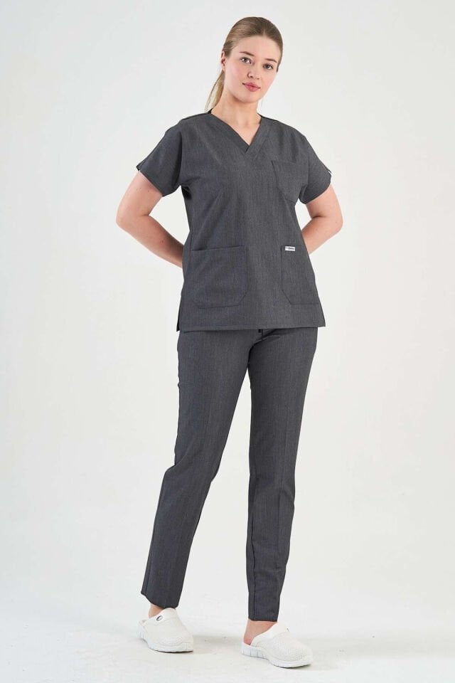 Gri Kot Görünümlü Likralı Cerrahi Takım