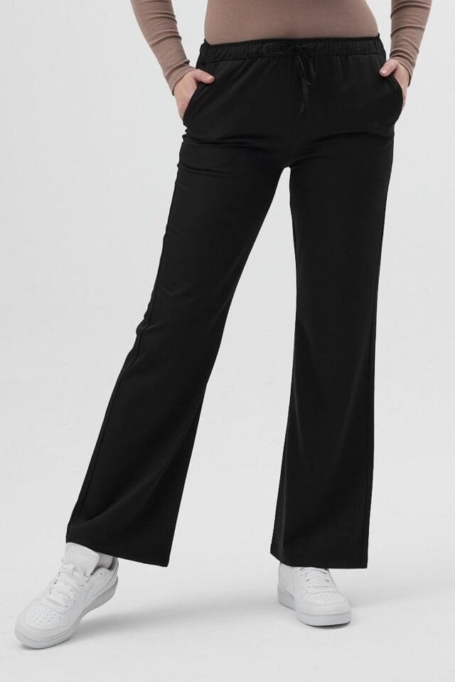 Likralı İspanyol Paça Siyah Pantolon