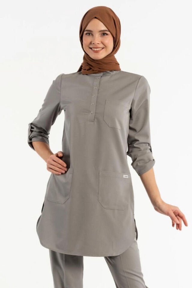 Duman Grisi Likralı Tesettür Forma Üst