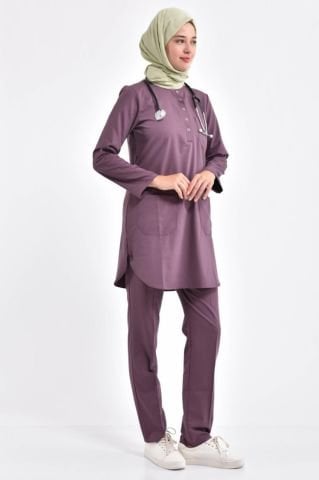 Likralı Tesettür Takım Koyu Pudra