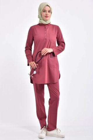 Likralı Cerrahi Tesettür Takım Koyu Pembe - Owlet Medikal