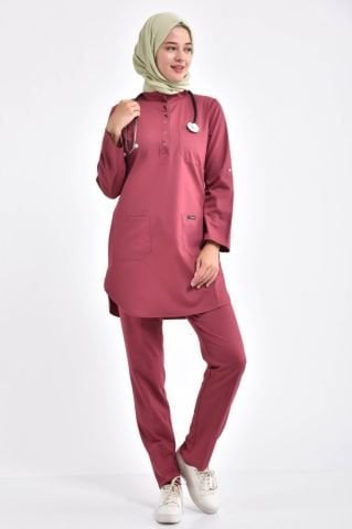 Likralı Cerrahi Tesettür Takım Koyu Pembe - Owlet Medikal
