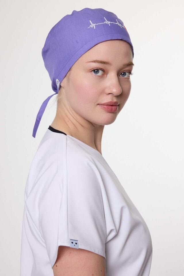 Kalp Ritim Desenli Lila Cerrahi Bone