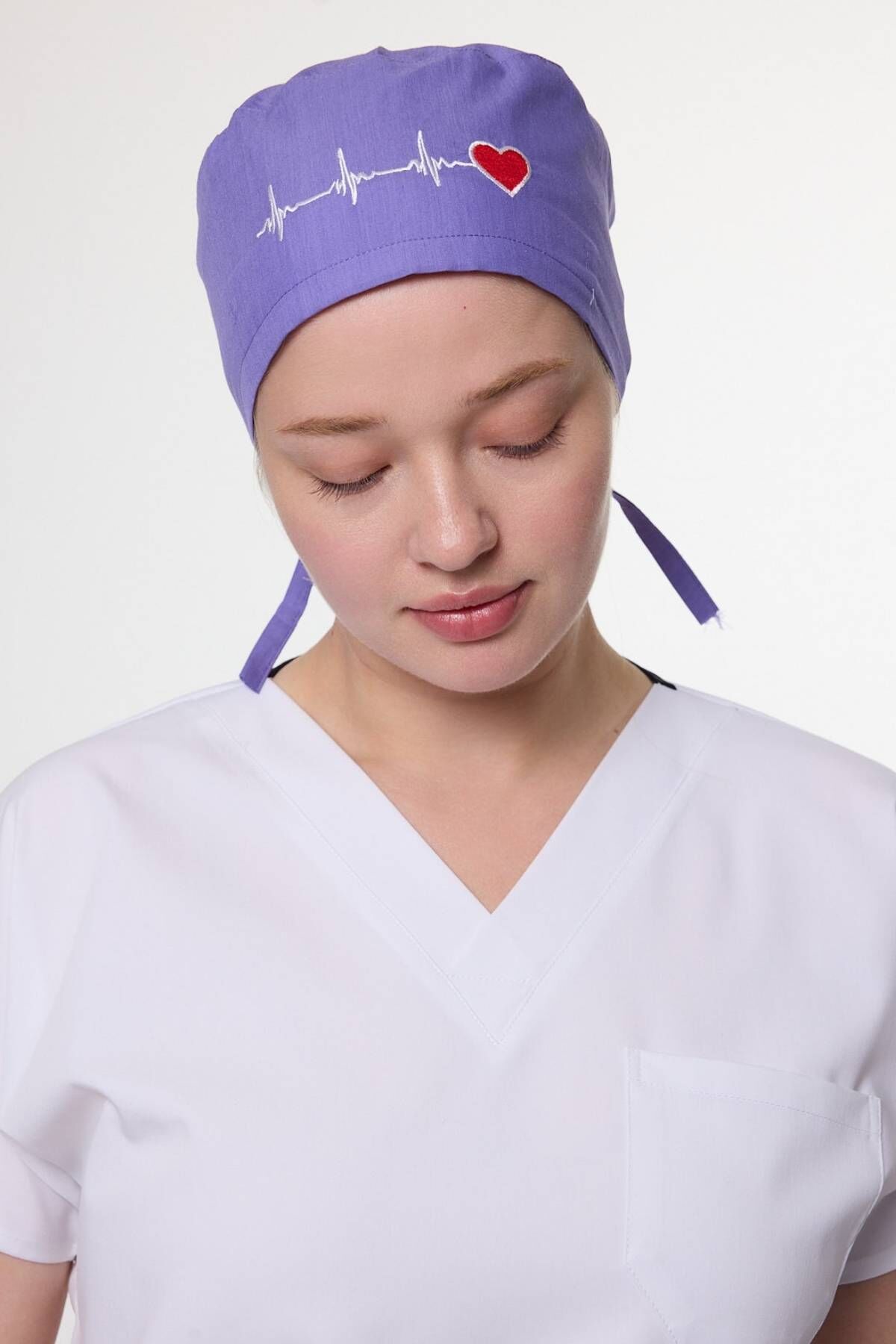 Kalp Ritim Desenli Lila Cerrahi Bone