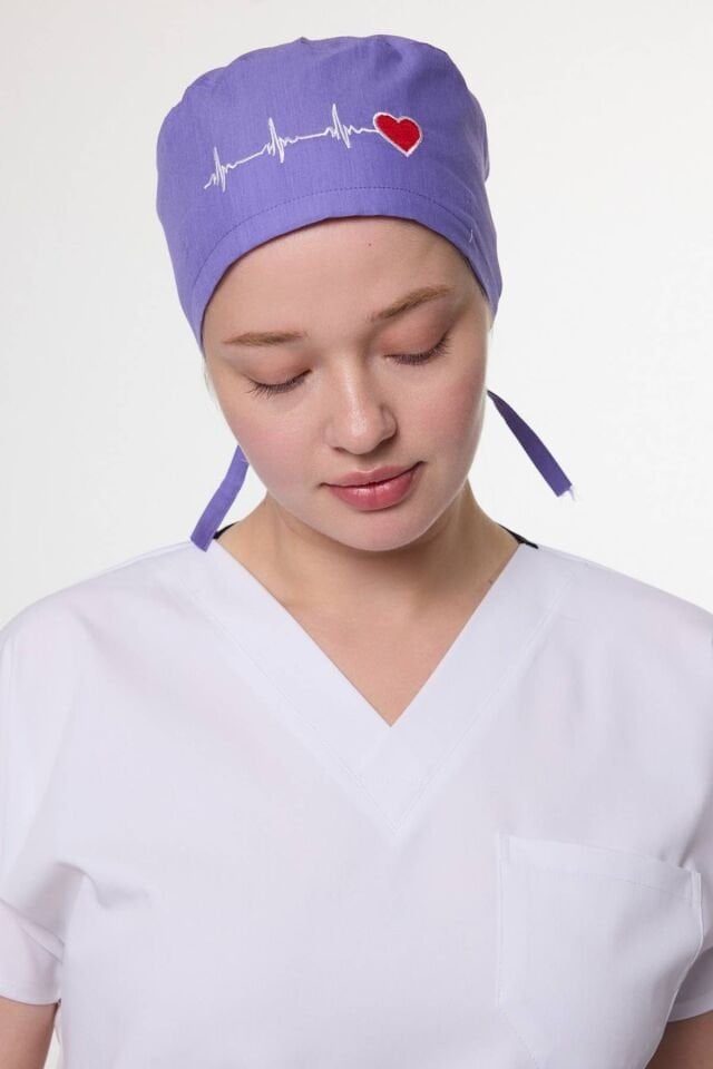 Kalp Ritim Desenli Lila Cerrahi Bone