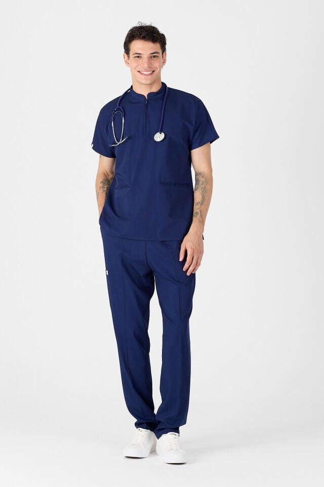 Likralı Lacivert Fermuar Detaylı Scrubs