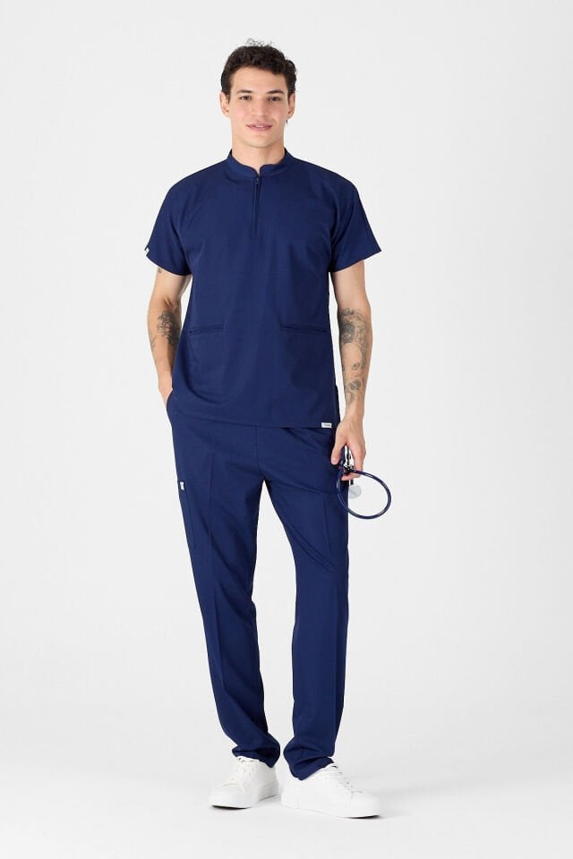 Likralı Lacivert Fermuar Detaylı Scrubs