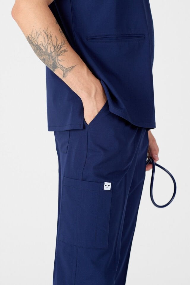 Likralı Lacivert Fermuar Detaylı Scrubs