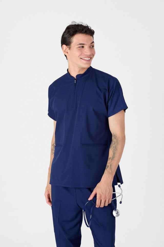 Likralı Lacivert Fermuar Detaylı Scrubs