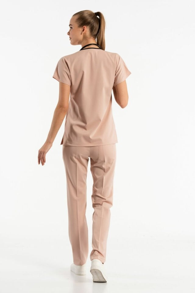 Likralı Açık Pudra Cerrahi Üniforma Takım