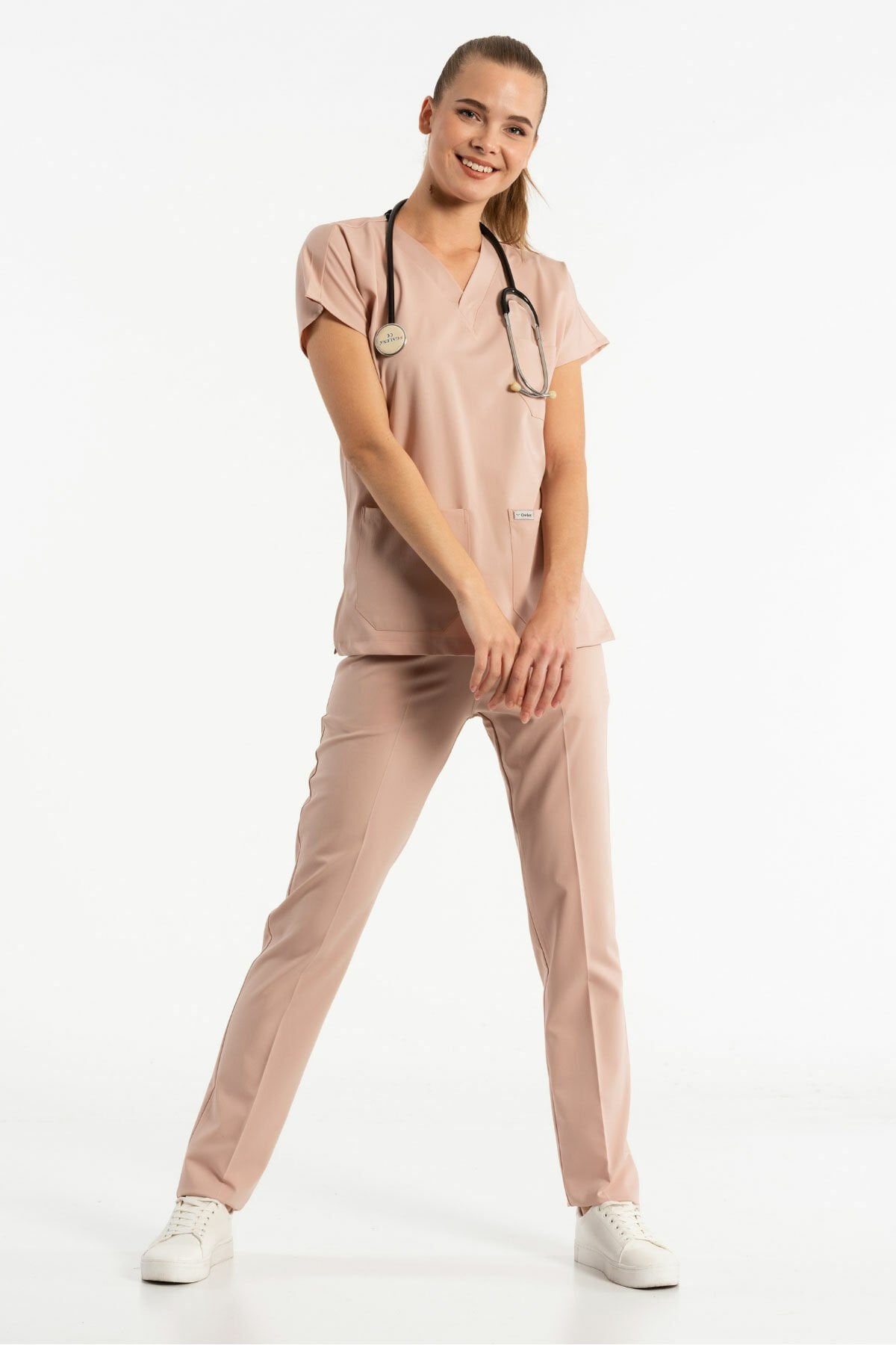 Likralı Açık Pudra Cerrahi Üniforma Takım