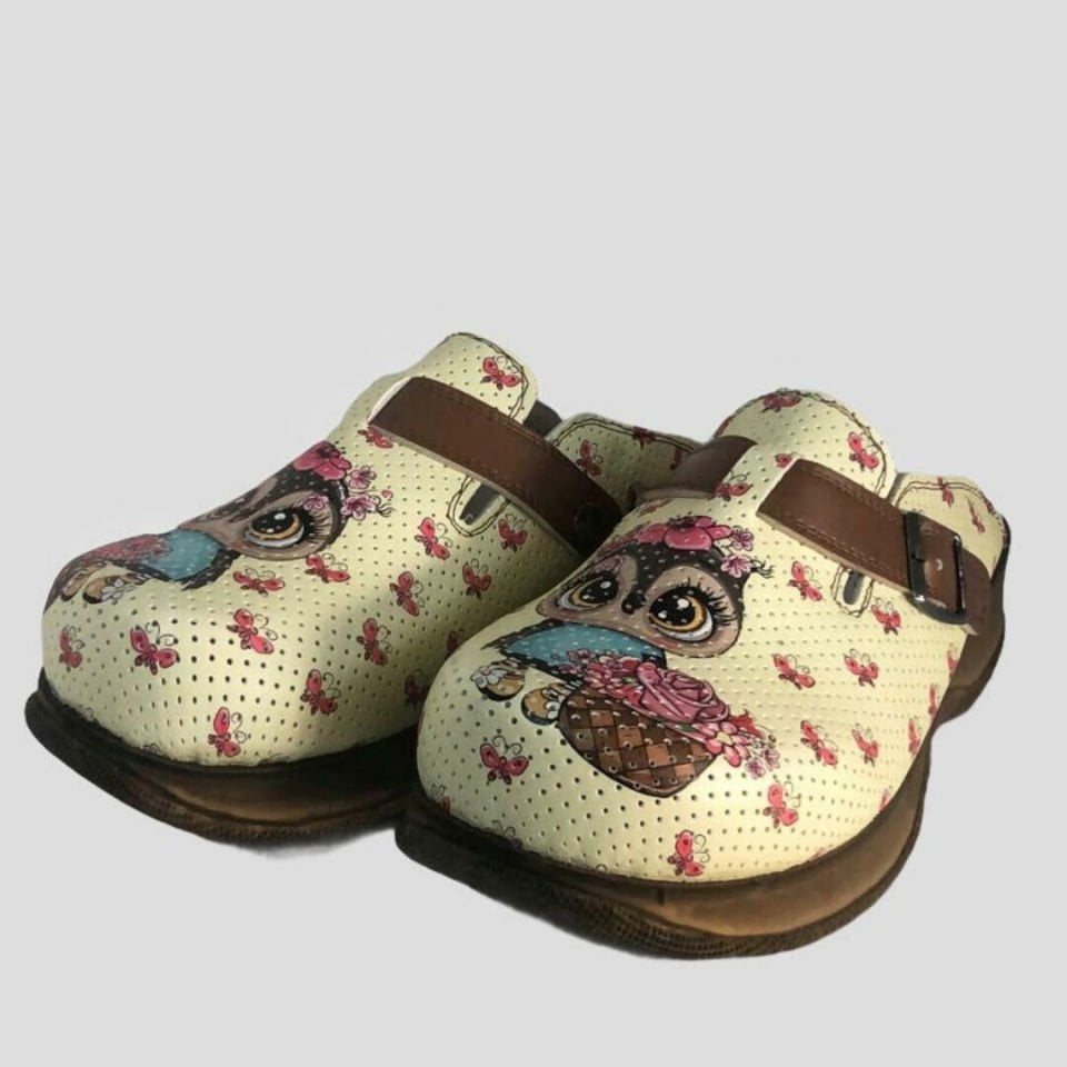 Bebek Baykuş Figürlü Koyu Taban Sabo Terlik