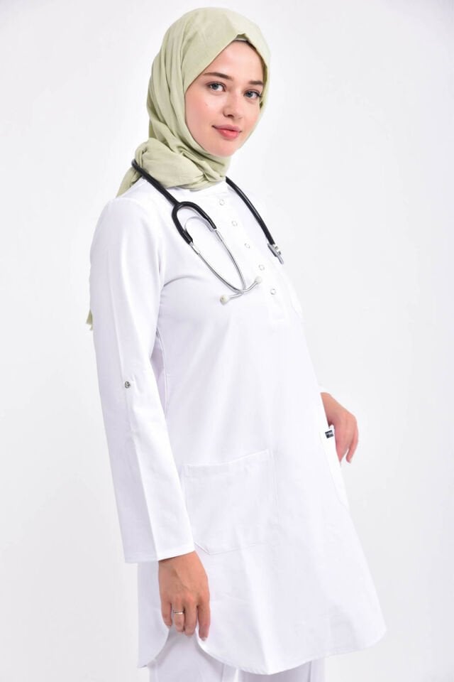 Likralı Cerrahi Tesettür Takım Beyaz