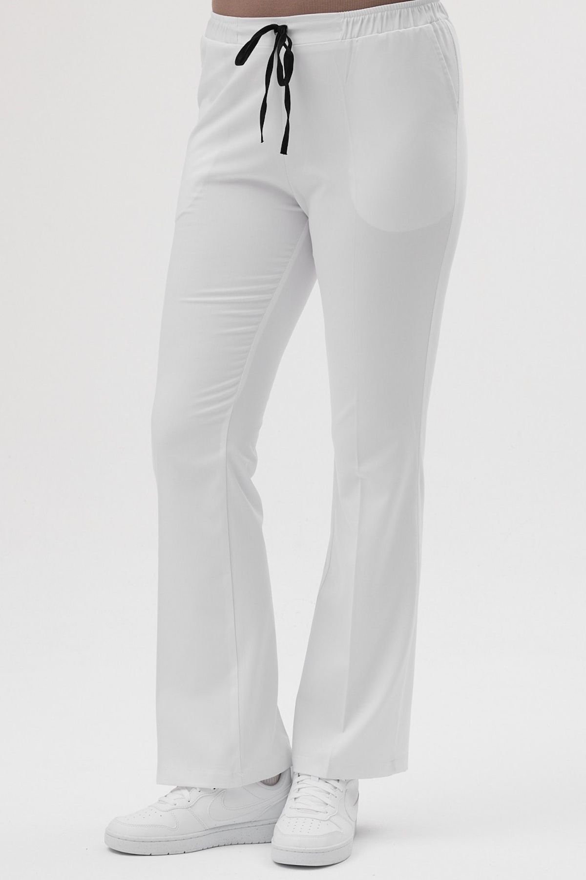 Lycra Wide Leg White Trousers