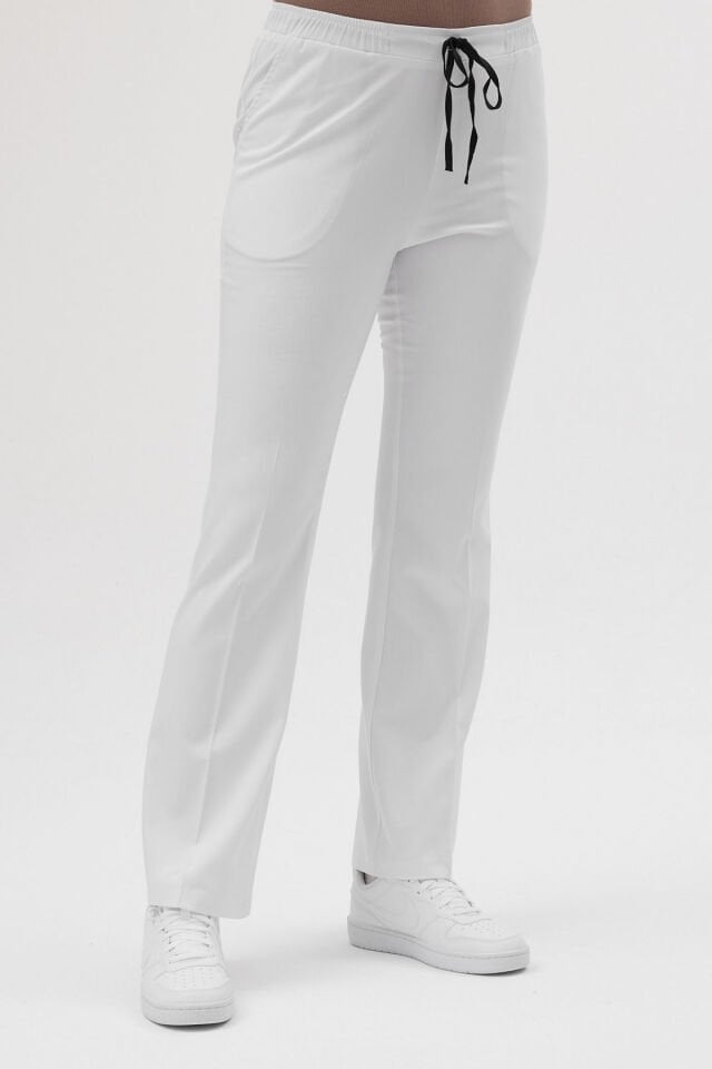 Likralı Çan Paça Beyaz Pantolon