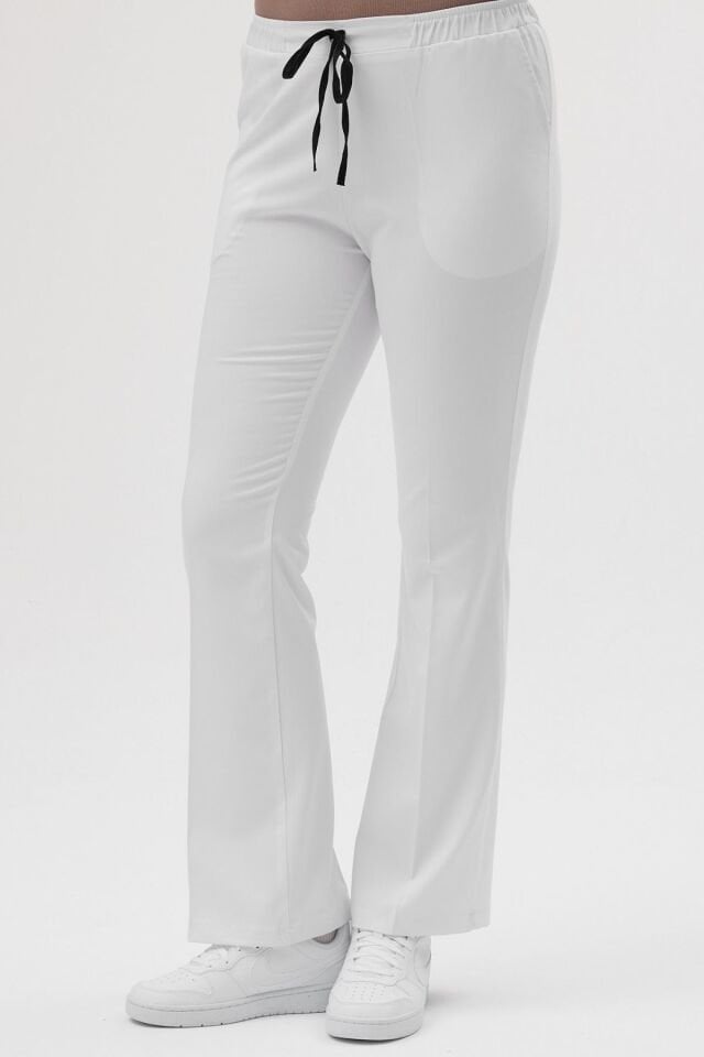 Likralı Çan Paça Beyaz Pantolon