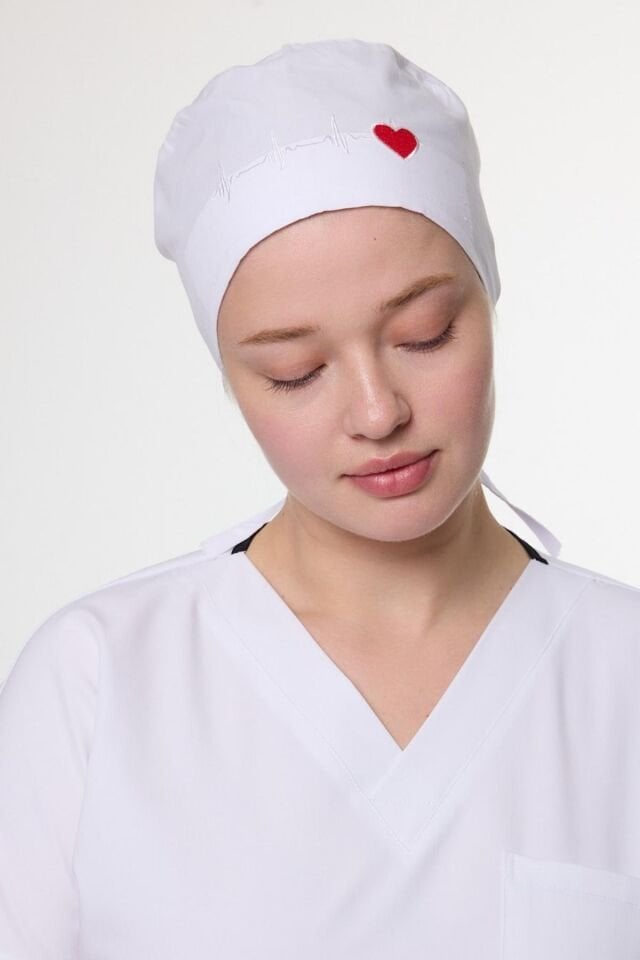 Kalp Ritim Desenli Beyaz Cerrahi Bone - Owlet Medikal