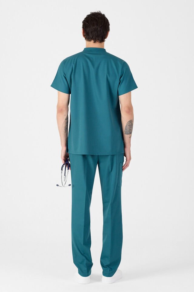 Likralı Koyu Petrol Yeşili Fermuar Detaylı Scrubs