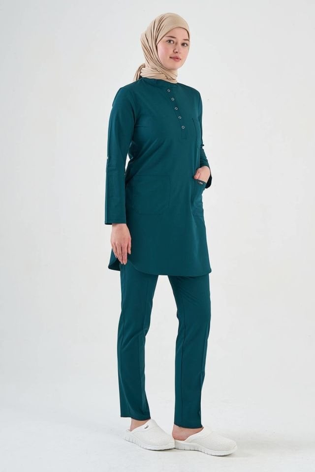 Likralı Avcı Yeşili Tesettür Takım