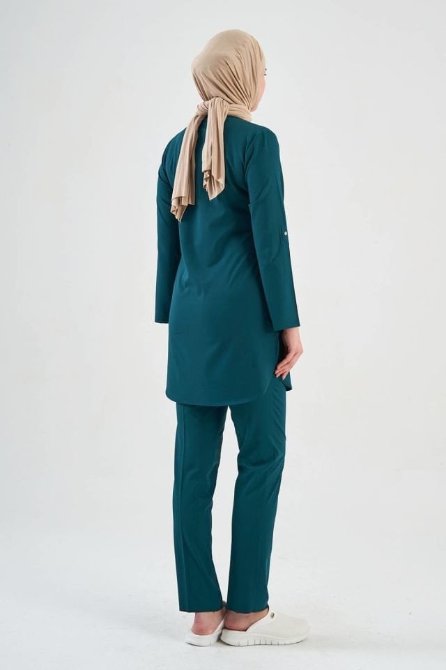 Likralı Avcı Yeşili Tesettür Takım