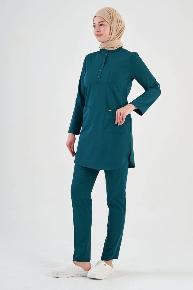 Likralı Avcı Yeşili Tesettür Takım