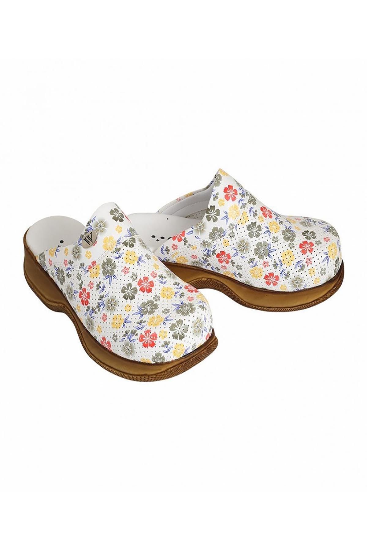 Sarı Papatya Desenli Koyu Taban Sabo Terlik