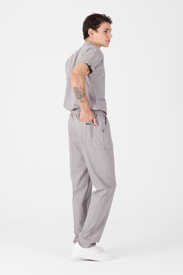 Likralı Duman Grisi Fermuar Detaylı Scrubs