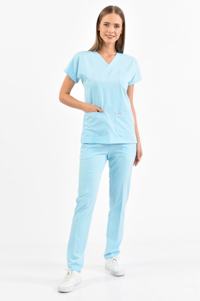 Likralı Buz Mavisi Cerrahi Üniforma Takım