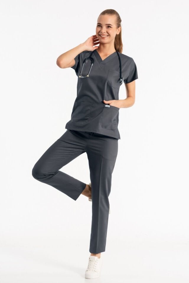 Likralı Füme Cerrahi Üniforma Takım