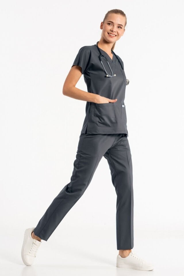 Likralı Füme Cerrahi Üniforma Takım