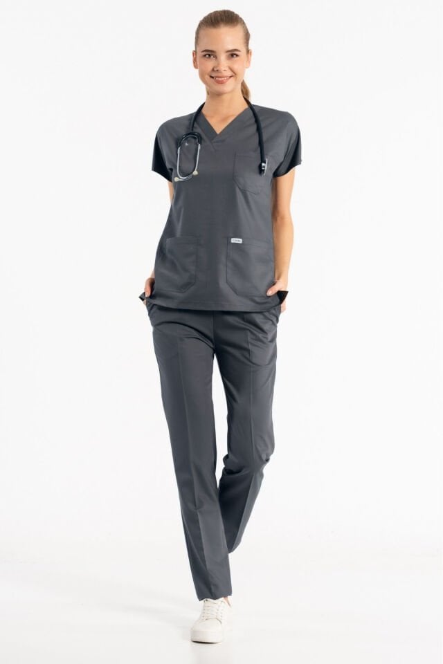 Likralı Füme Cerrahi Üniforma Takım