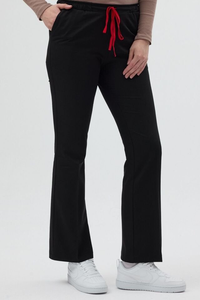 Likralı Çan Paça Siyah Pantolon